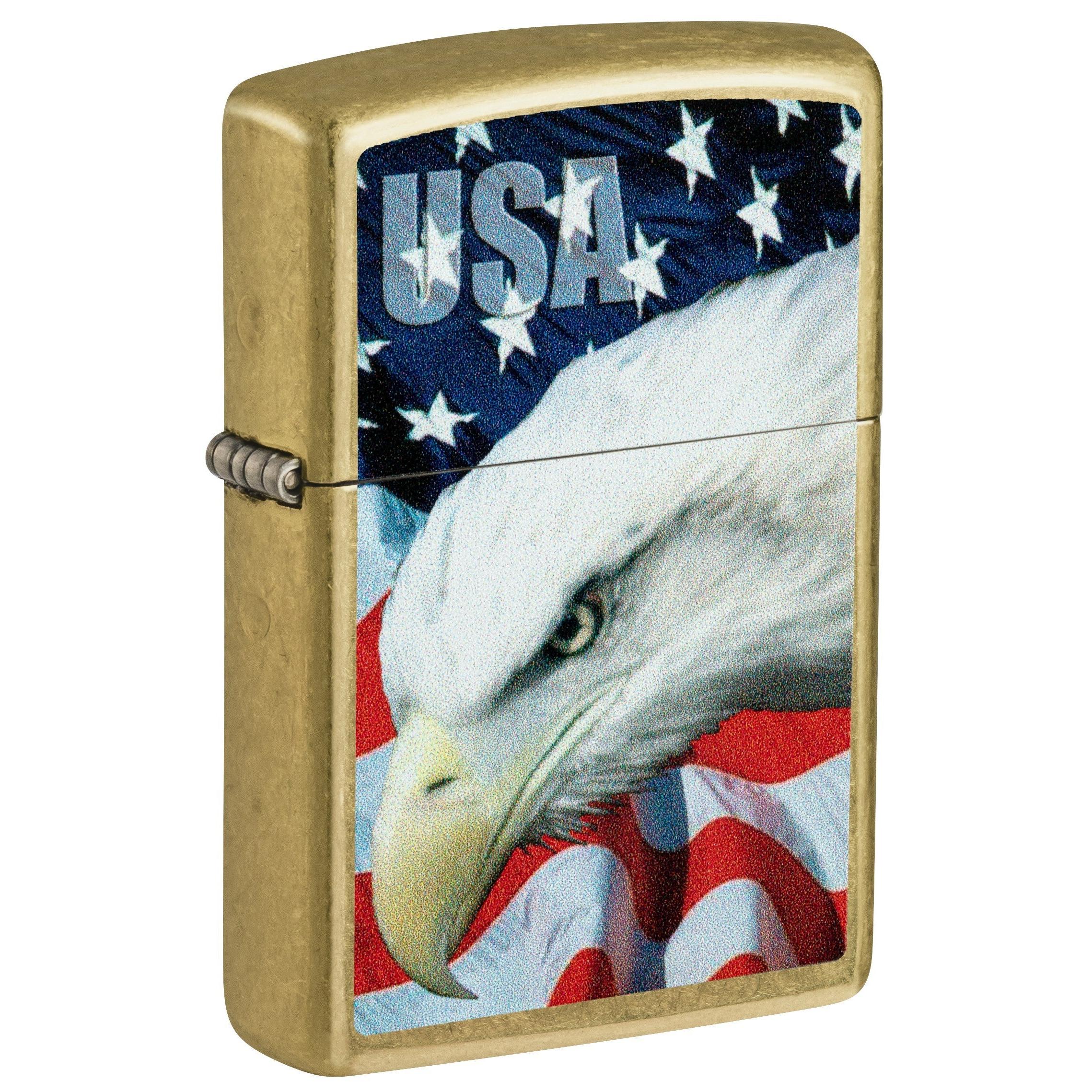 Zippo Lighter: USA Bald Eagle and Flag - Street Brass 81723
