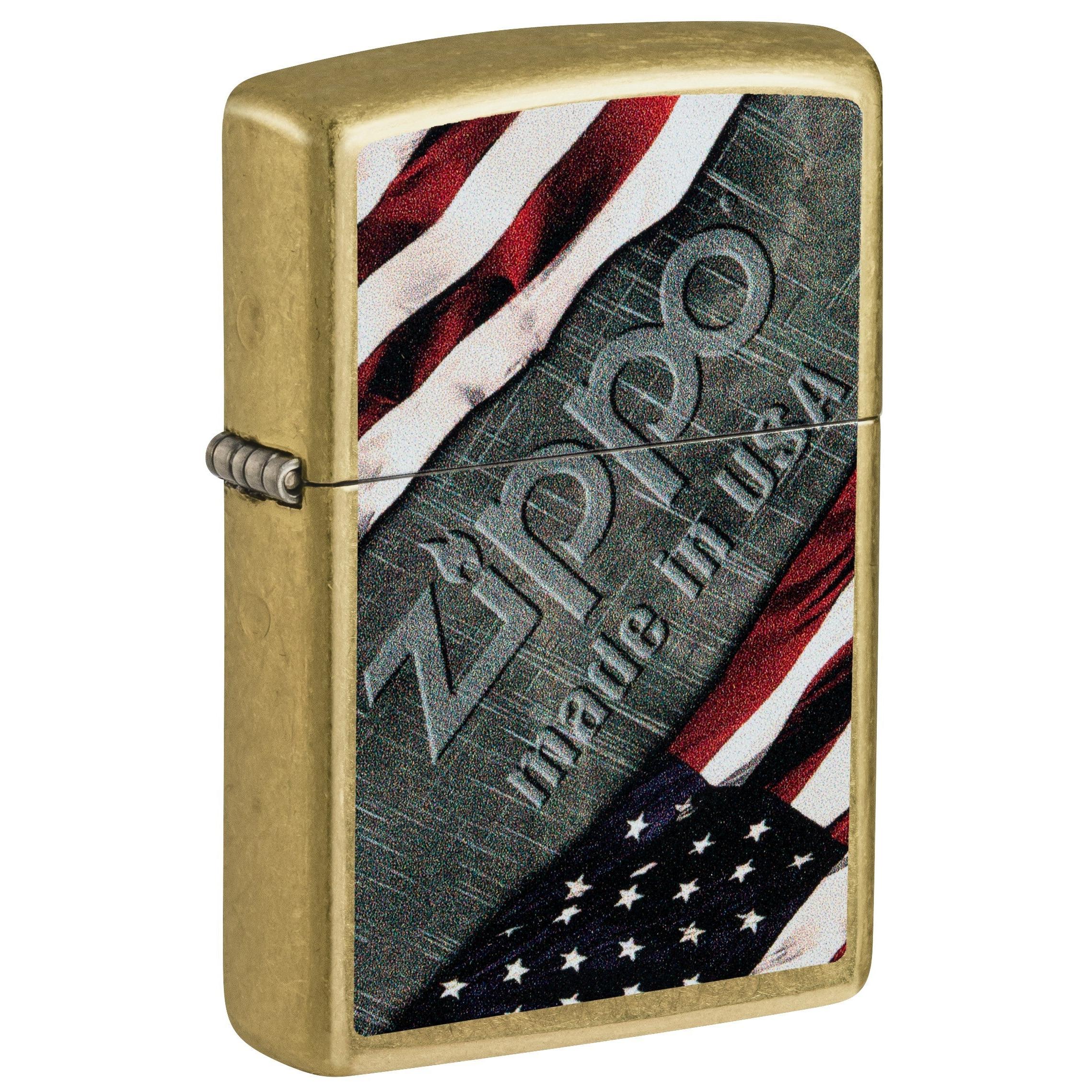 Zippo Lighter: American Flag and Metal - Street Brass 81727