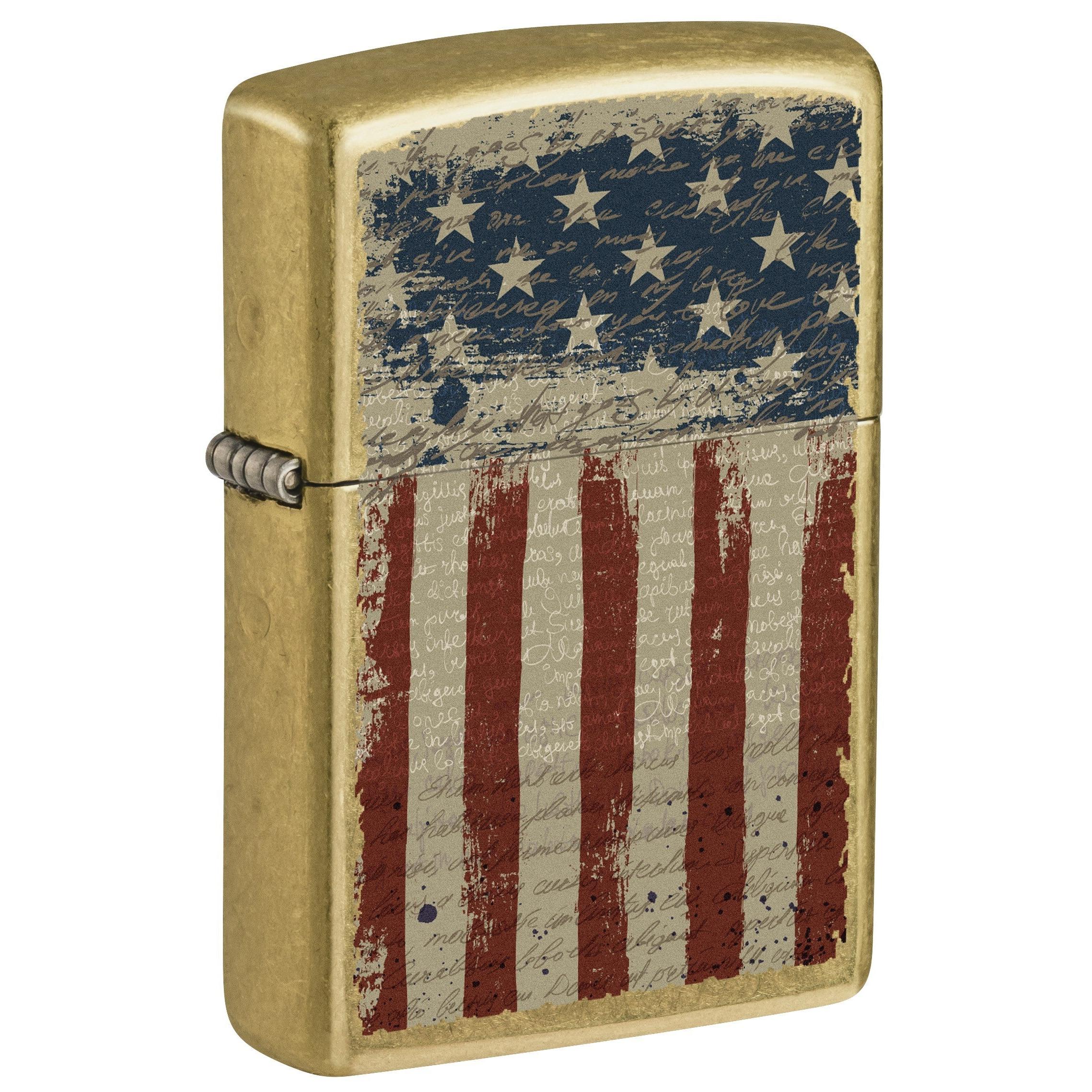 Zippo Lighter: Aged American Flag - Street Brass 81728