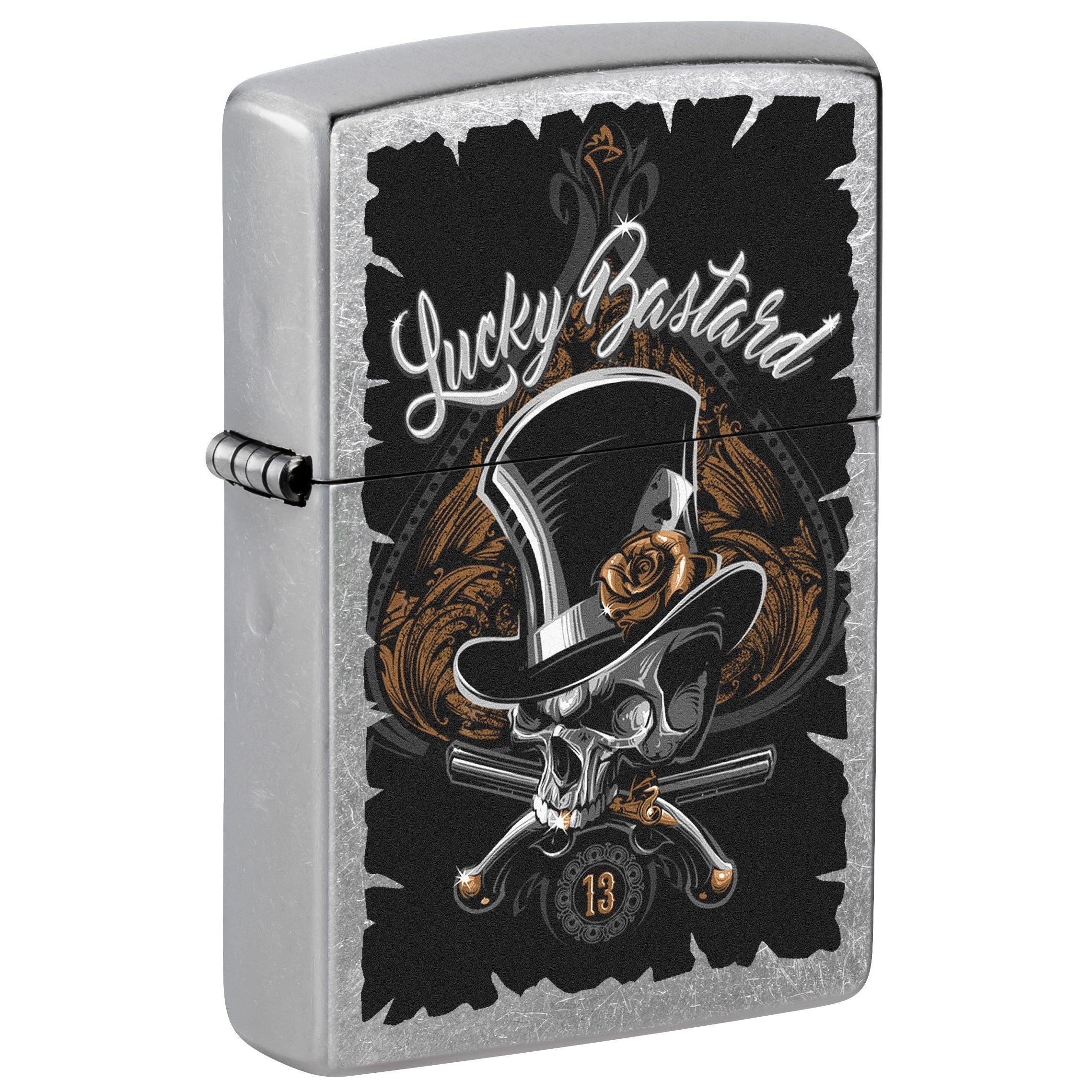 Zippo Lighter: Lucky Bastard Skull - Street Chrome 81741