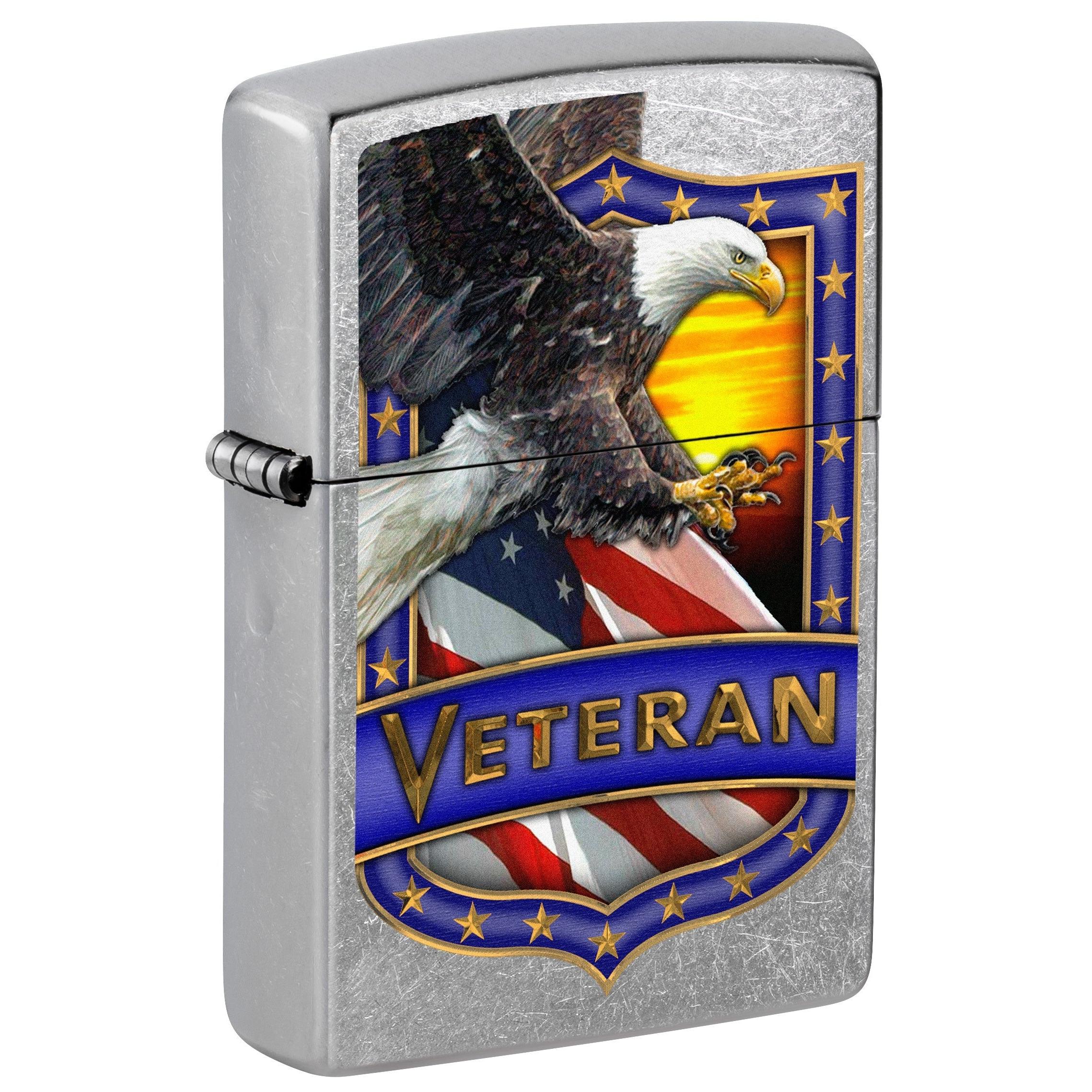 Zippo Lighter: Veteran Shield with Eagle - Street Chrome 81744