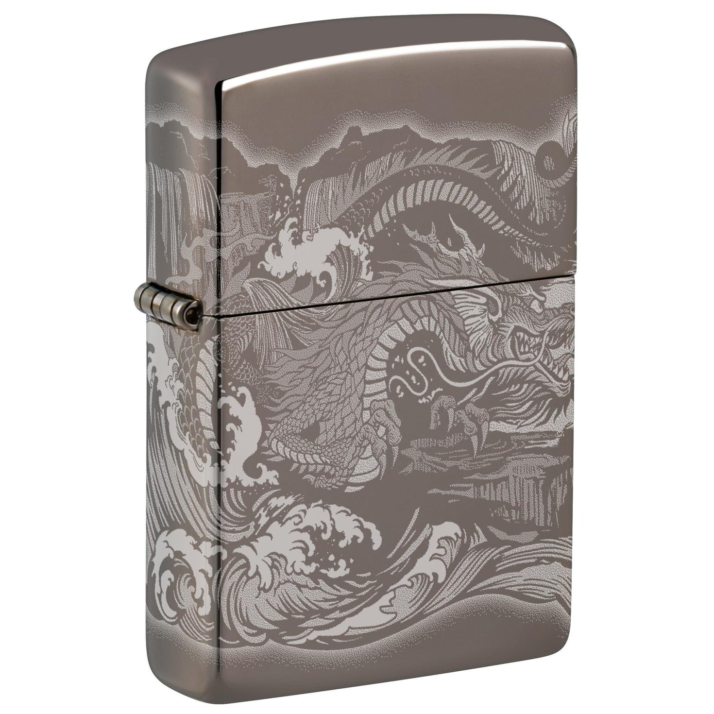 Zippo Lighter: Dragon and Tiger, Engraved 360 - Black Ice 81762