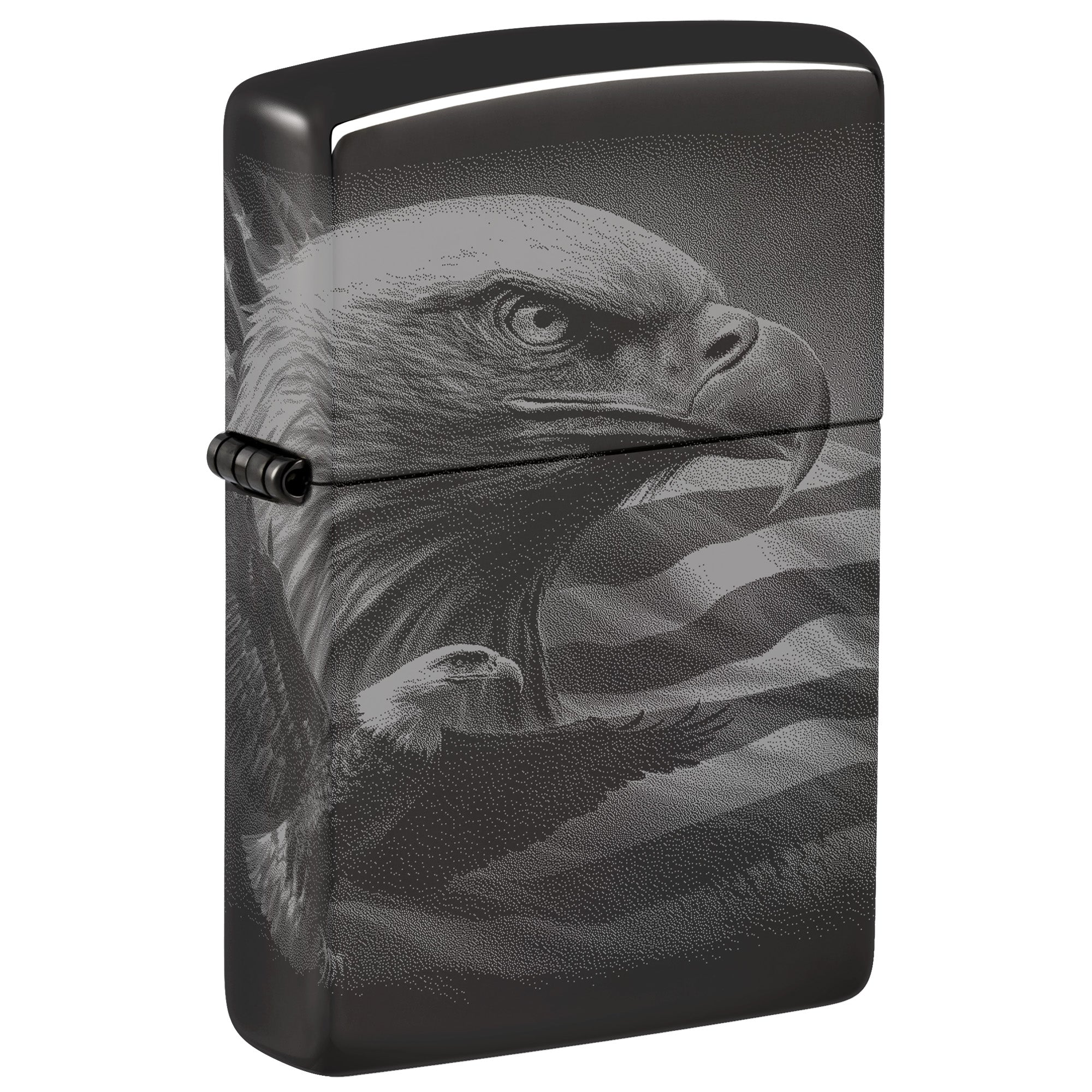 Zippo Lighter: Eagle and American Flag, Photo 360 - High Polish Black 81769