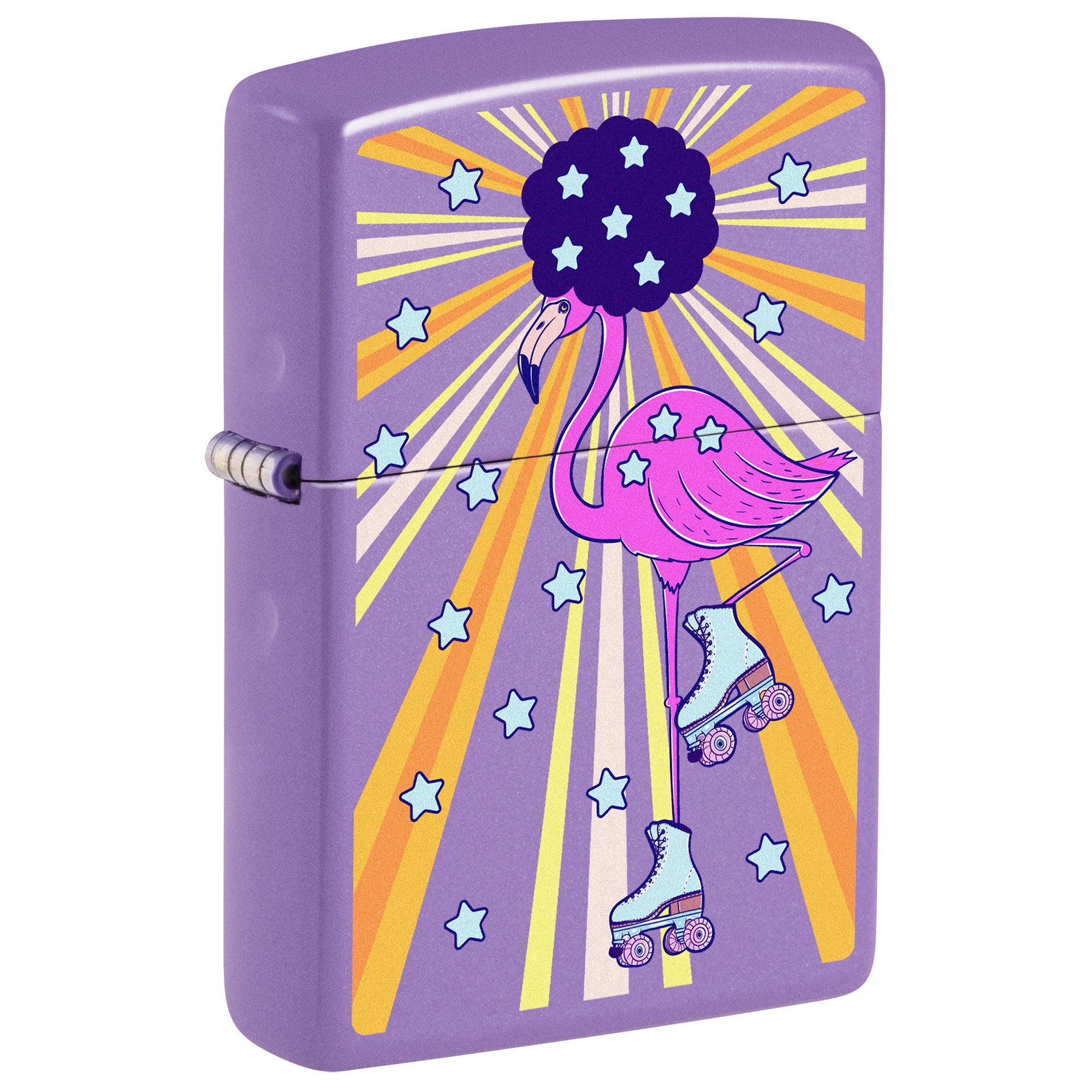 Zippo Lighter: Pink Flamingo Roller Skating - Smokey Lavender 81770
