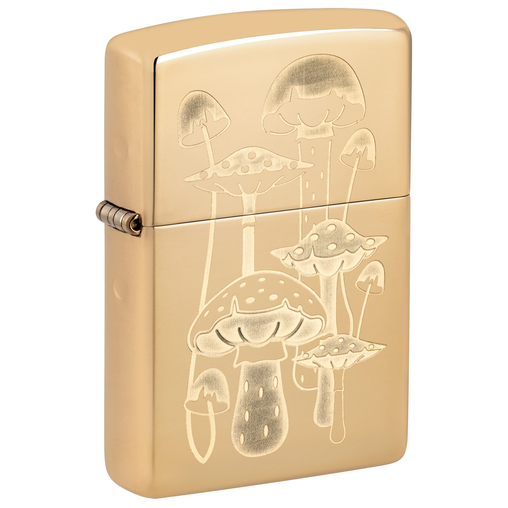 Zippo Lighter: Engraved Mushrooms - High Polish Brass 81775
