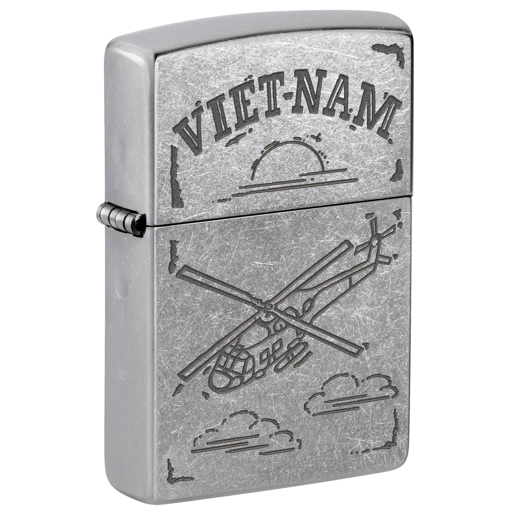 Zippo Lighter: Vietnam War Trench Art, Helicopter - Street Chrome 81808