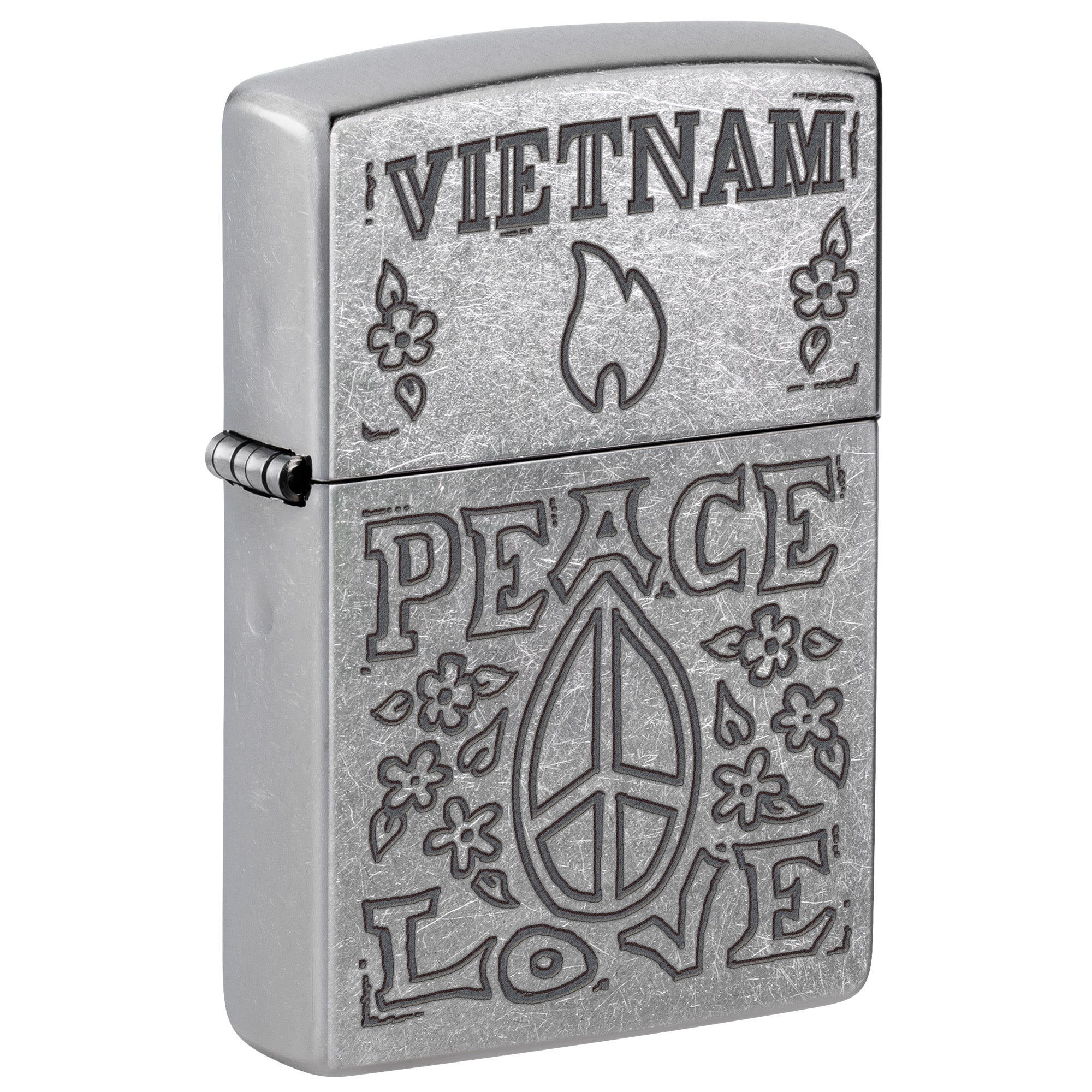 Zippo Lighter: Vietnam War Trench Art, Peace and Love - Street Chrome 81830