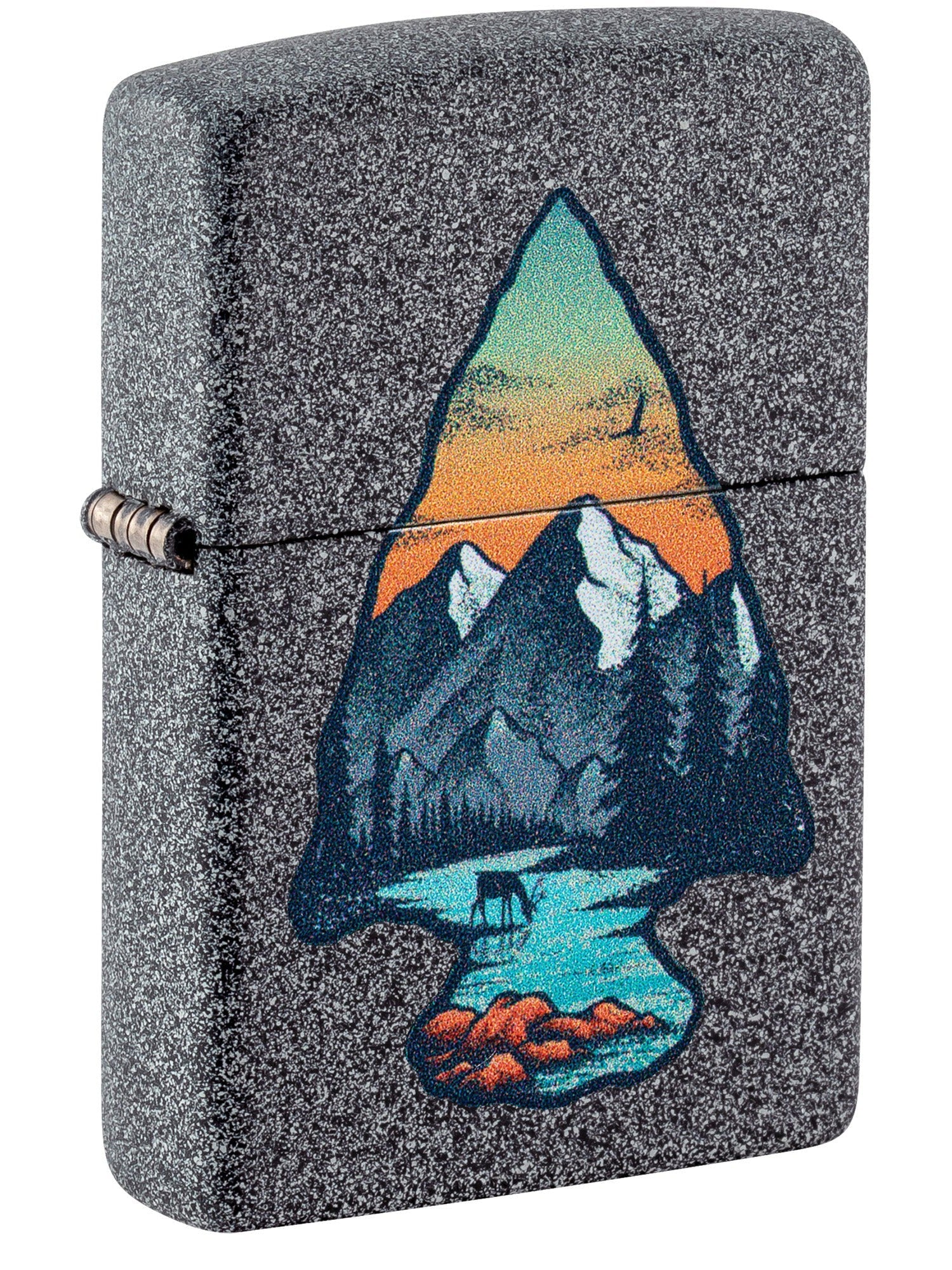 Zippo Lighter: Arrowhead and Mountain Scene - Iron Stone 46007