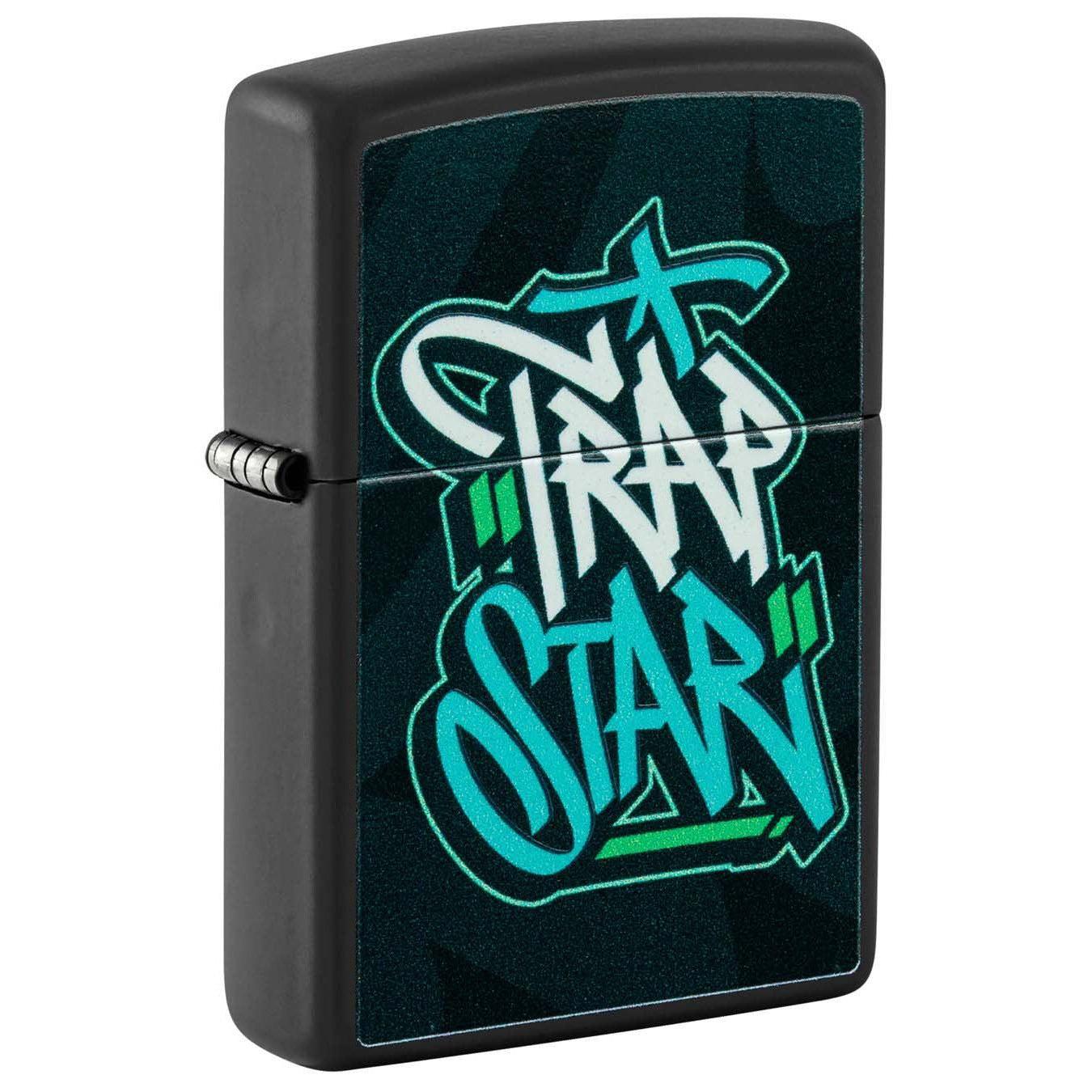 Zippo Lighter: Trap Star Graffiti, Black Light - Black Matte 48528