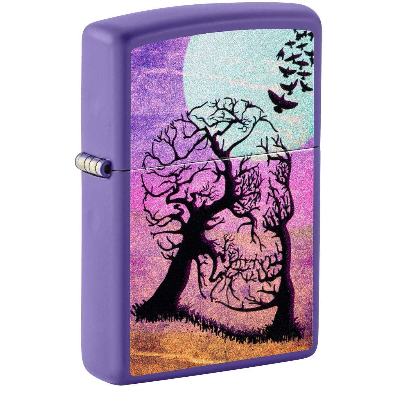 Zippo Lighter: Skull and Tree with Birds - Purple Matte 48638