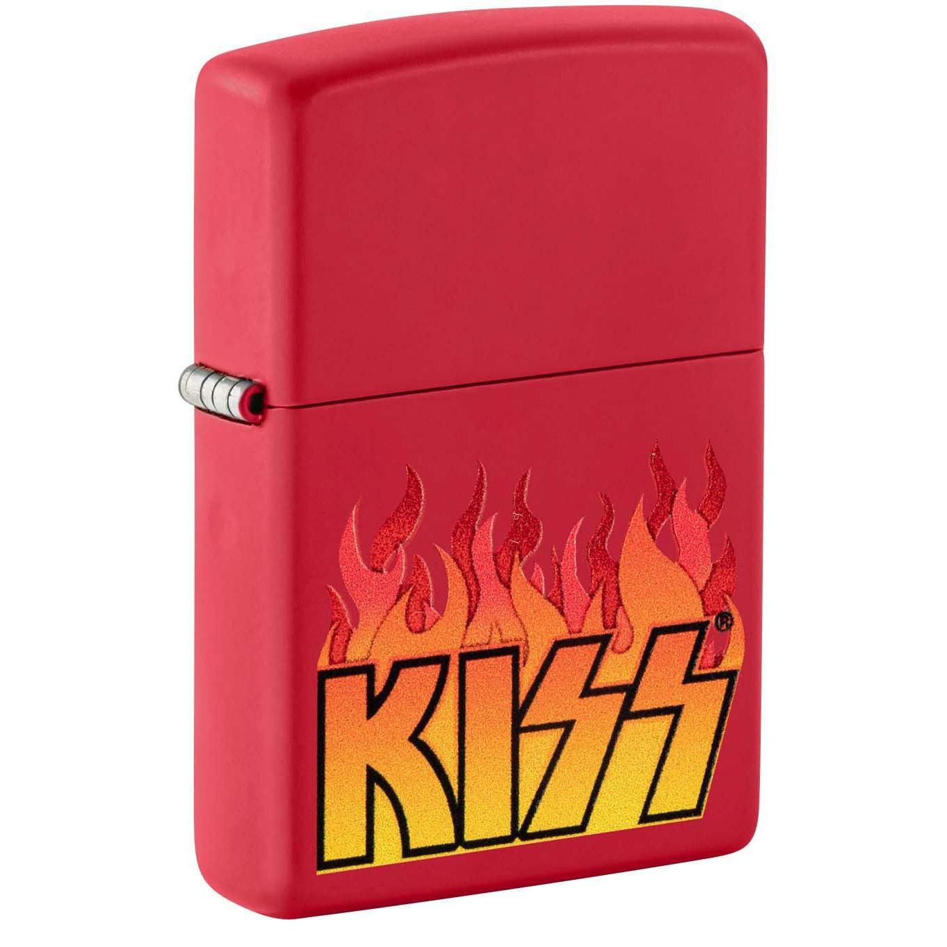 Zippo Lighter: KISS Logo with Flames - Red Matte 48642