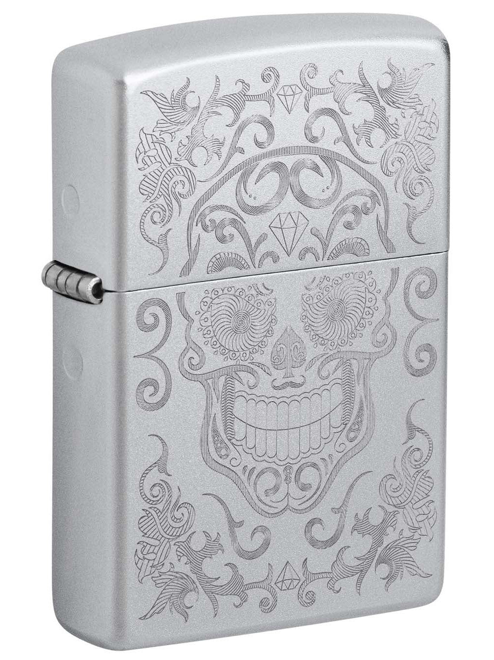 Zippo Lighter: Day of the Dead Sugar Skull, Engraved - Satin Chrome 48645