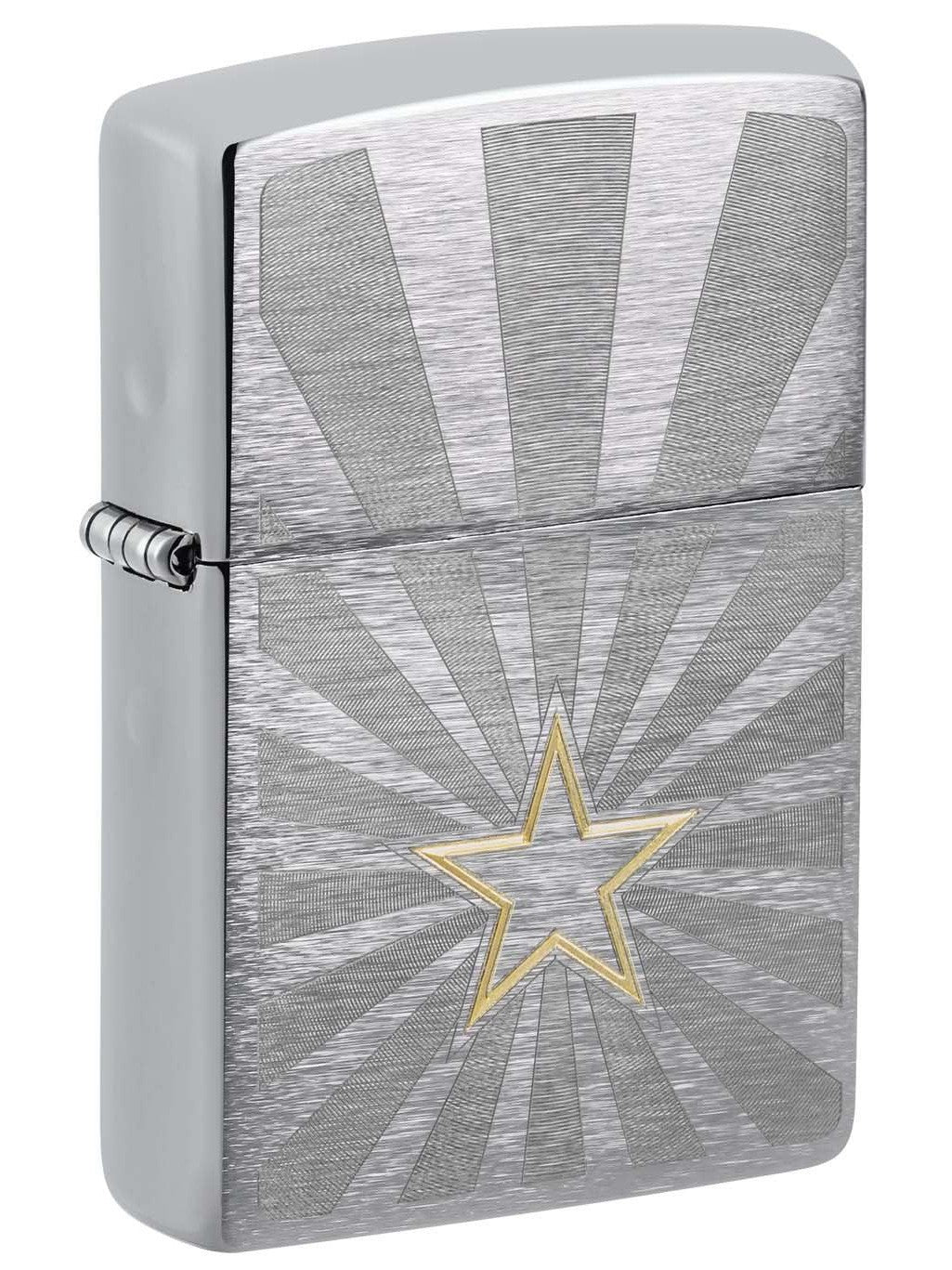 Zippo Lighter: Engraved Star - Brushed Chrome 48657