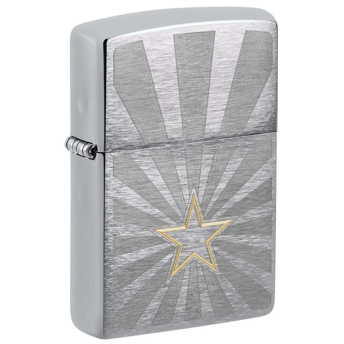 Zippo Lighter: Engraved Star - Brushed Chrome 48657