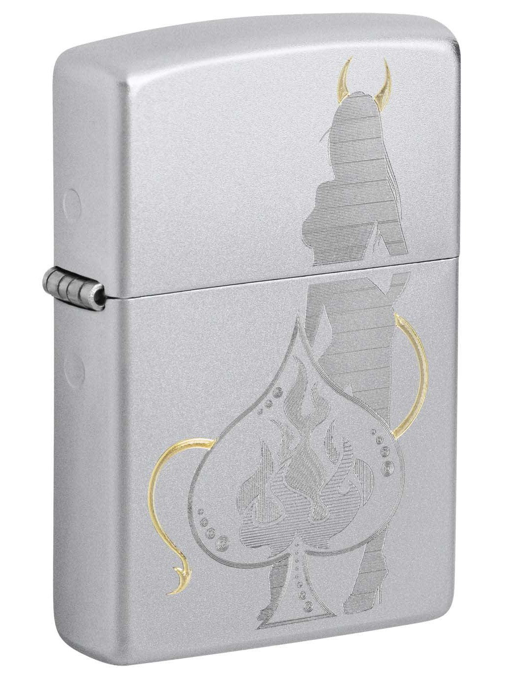 Zippo Lighter: Devilish Ace Design - Satin Chrome 48658