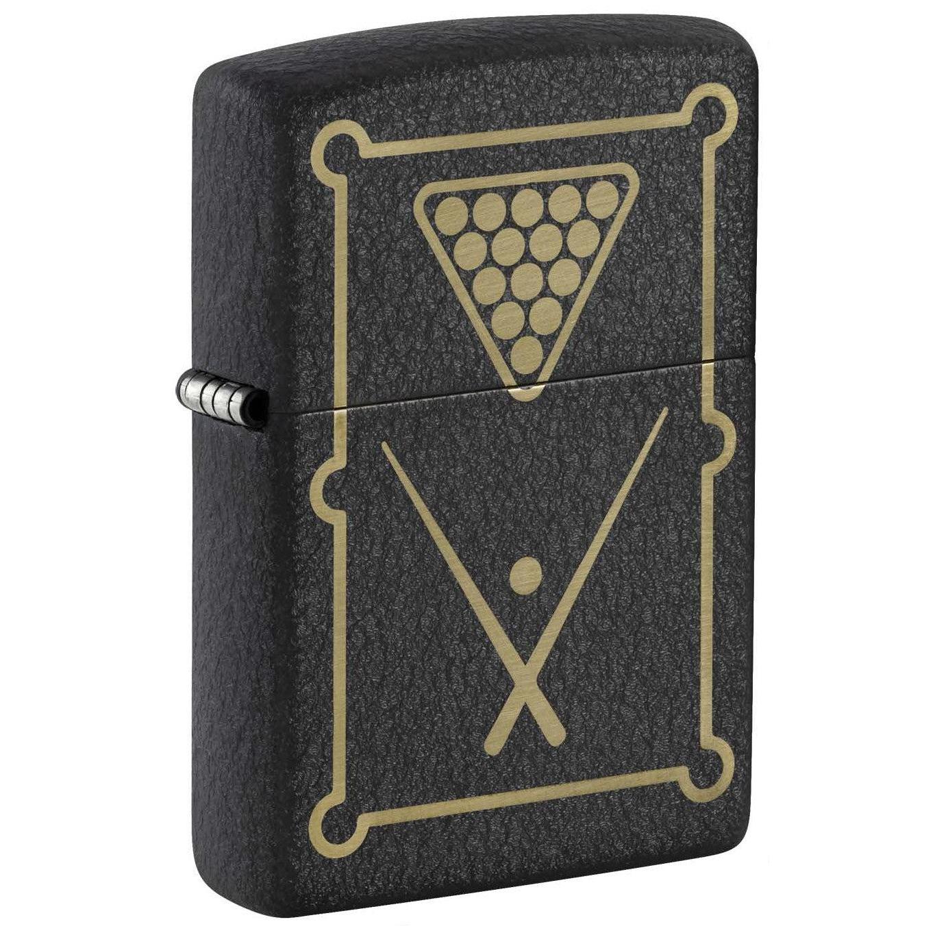 Zippo Lighter: Engraved Billiards Table - Black Crackle 48672