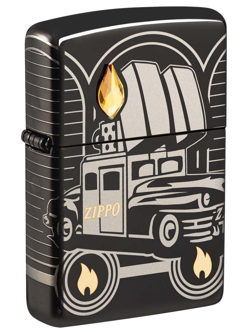 Zippo Lighter: 2023 Collectible, Zippo Car 75th Anniversary - High Polish Black 48691