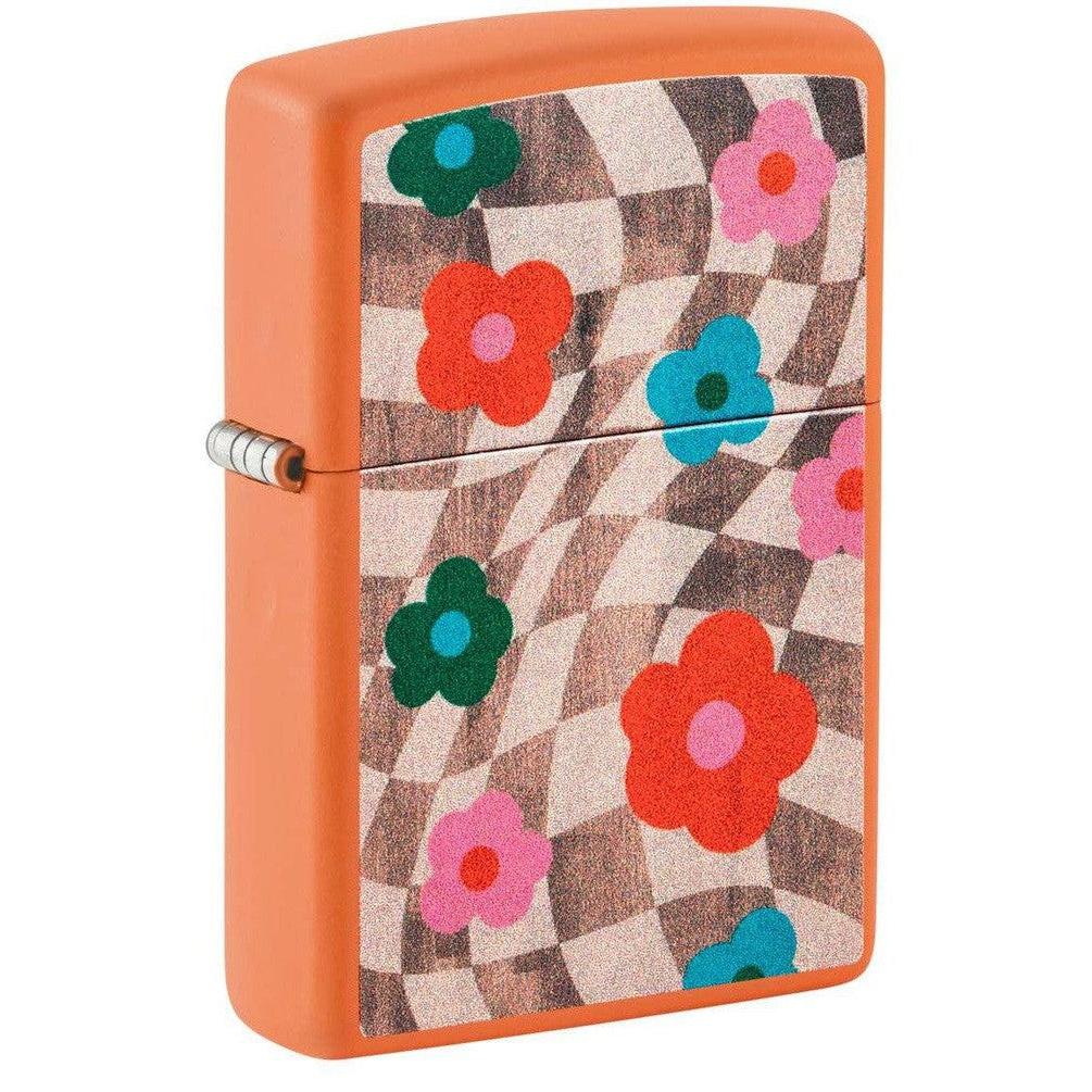 Zippo Lighter: Wavy Flowers - Orange Matte 48718