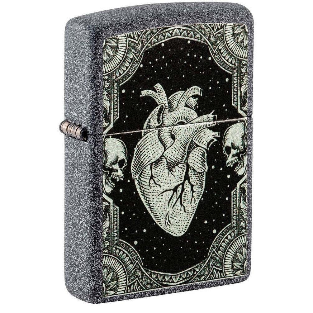 Zippo Lighter: Skulls and Heart - Iron Stone 48720