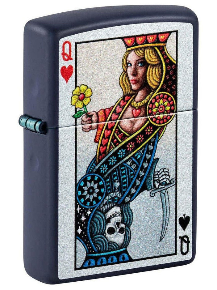 Zippo Lighter: Queen of Hearts and Spades - Navy Matte 48723