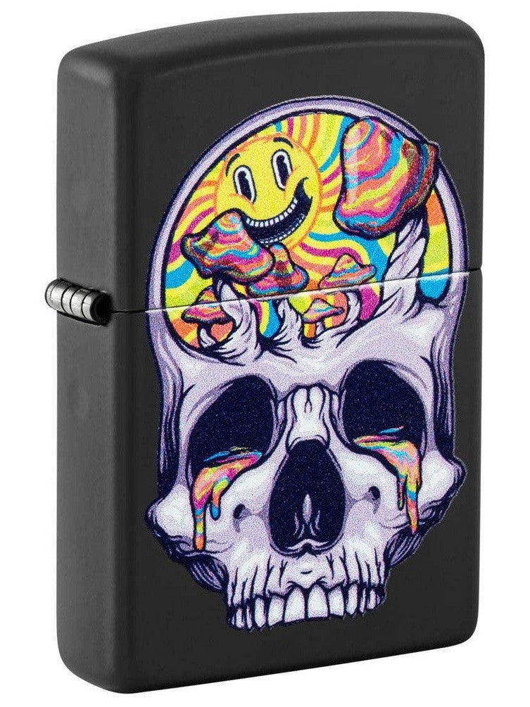 Zippo Lighter: Skull with Mushrooms, Black Light - Black Matte 48737