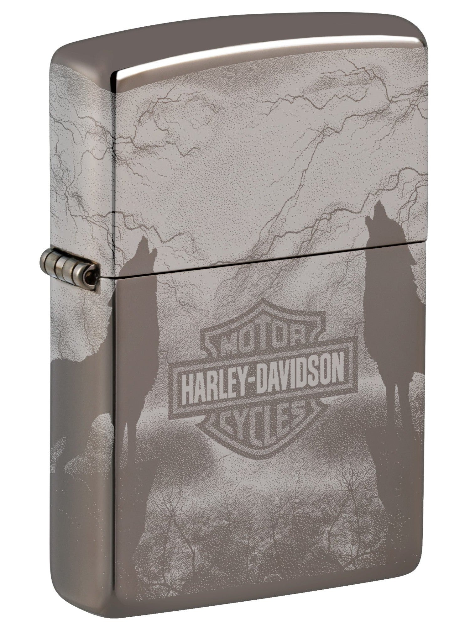 Zippo Lighter: Harley-Davidson Wolves, 360 Photo - Black Ice 48799