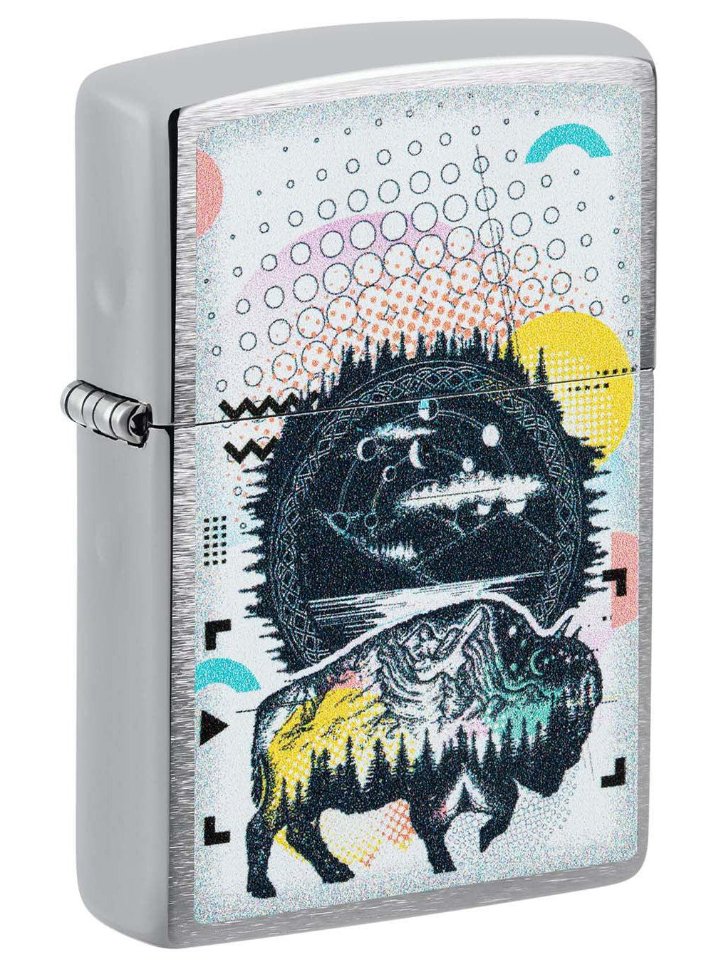 Zippo Lighter: Bison Design - Brushed Chrome 48802