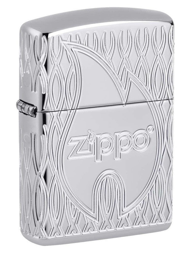 Zippo Lighter: Zippo Flame Design, Armor Multicut Engraved - High Polish Chrome 48838