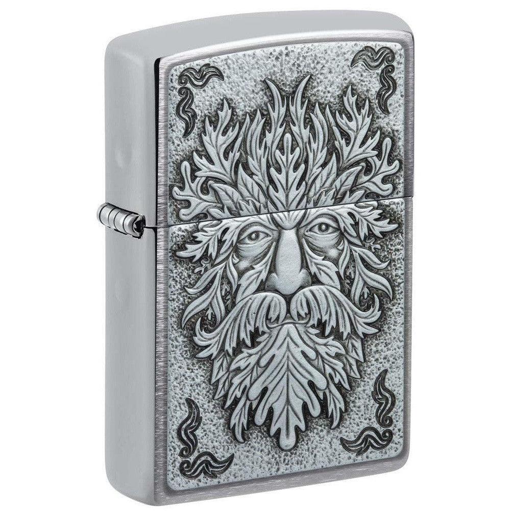 Zippo Lighter: Green Man Emblem - Brushed Chrome 48906