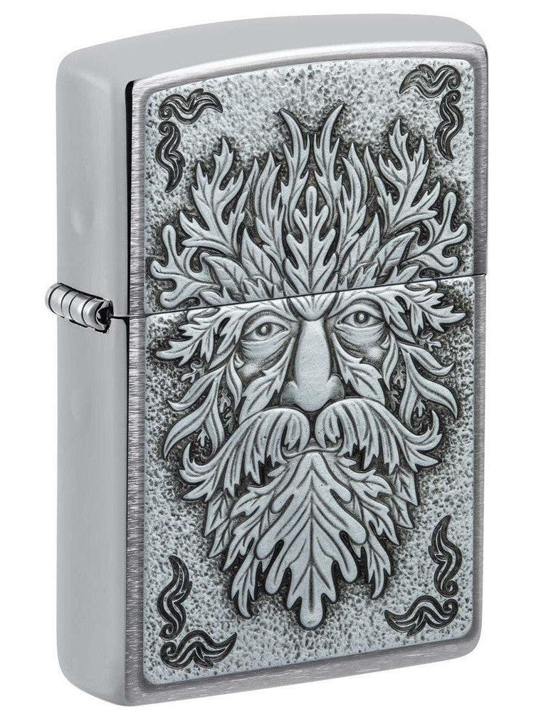 Zippo Lighter: Green Man Emblem - Brushed Chrome 48906