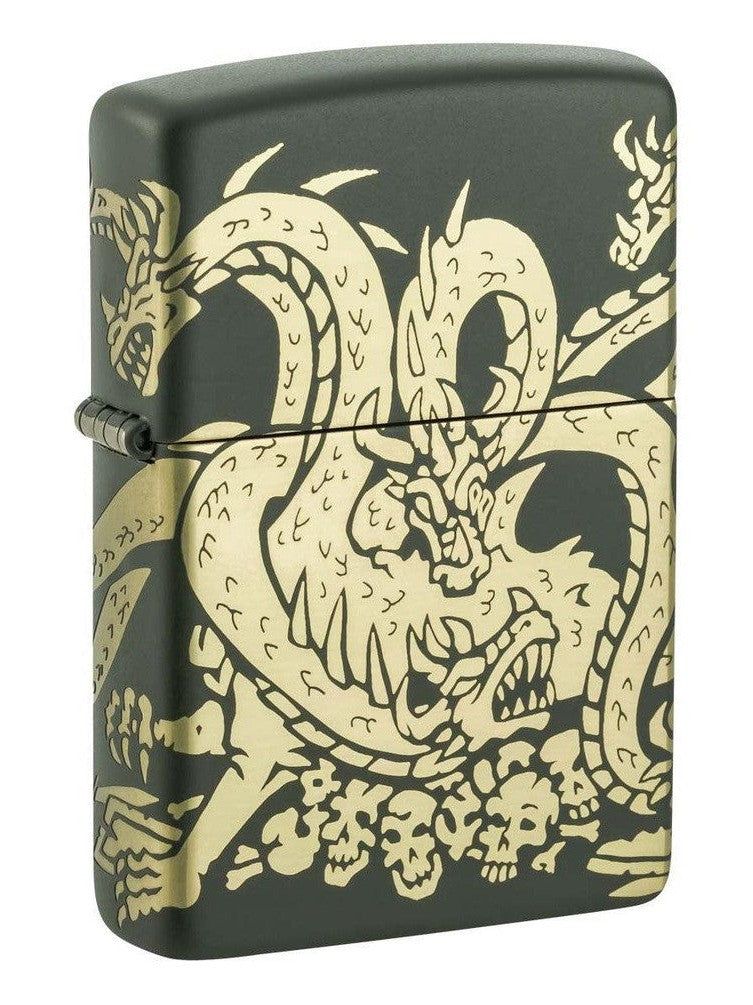 Zippo Lighter: Dragon Design, Laser 360 - Green Matte 48907