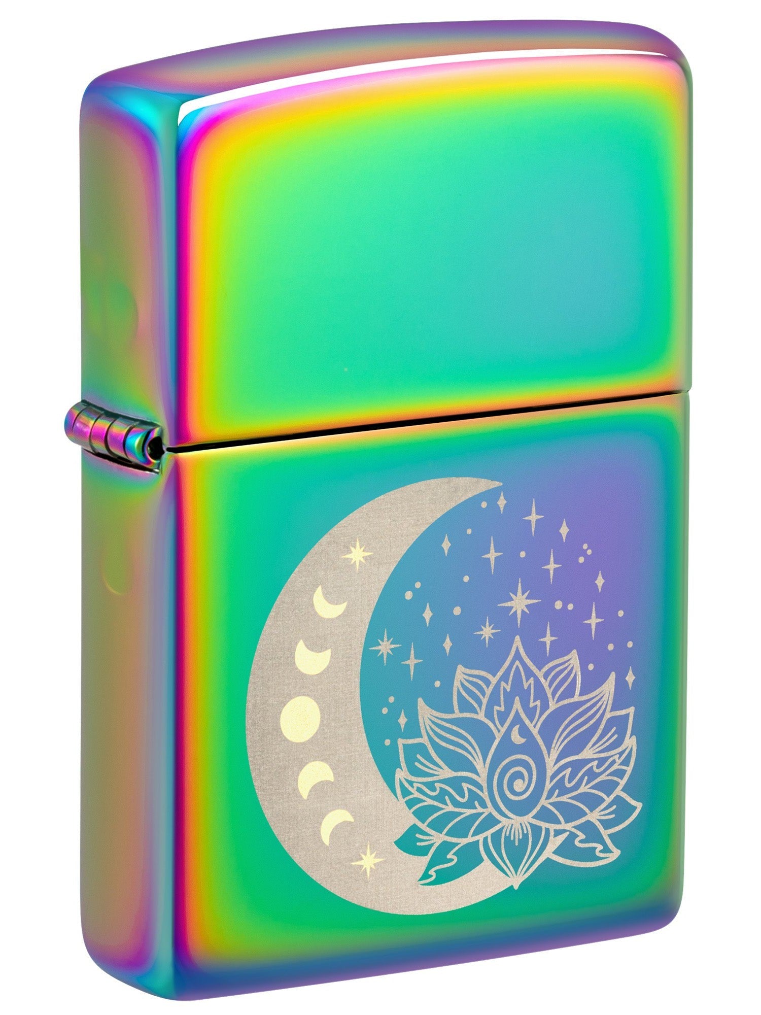 Zippo Lighter: Engraved Moon and Flowers - Multi-Color 48910