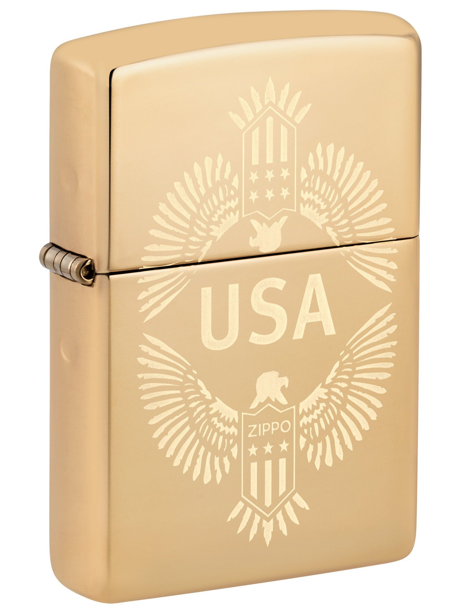 Zippo Lighter: USA Eagle Crest, Engraved - High Polish Brass 48915