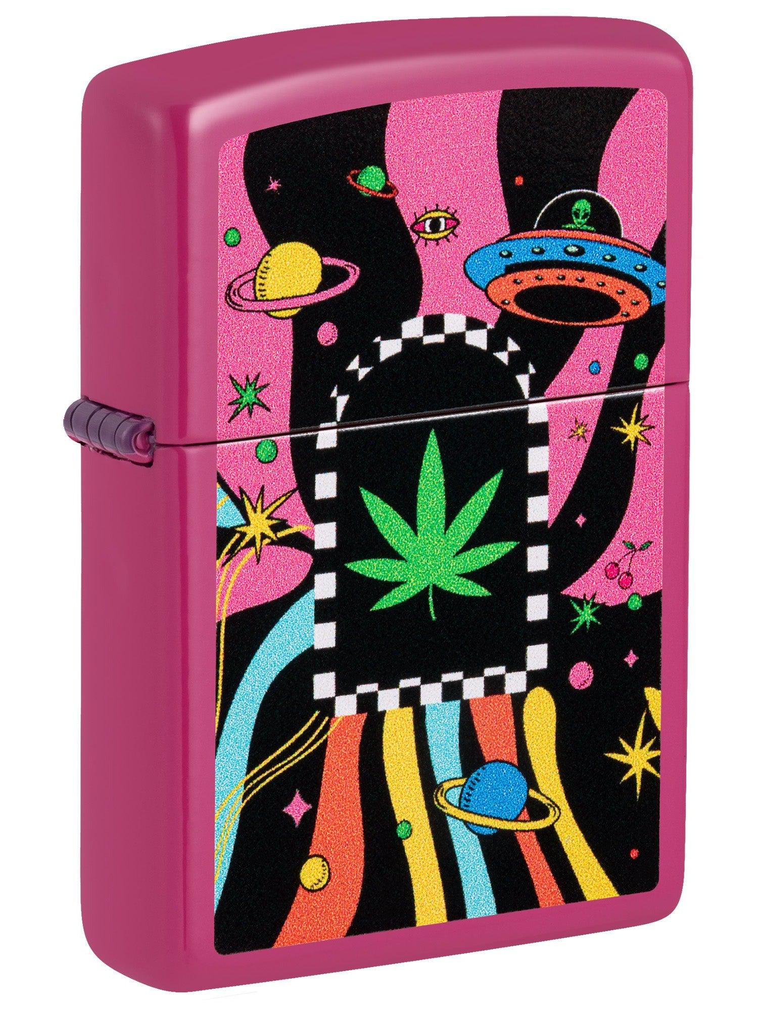 Zippo Lighter: Weed Leaf with Spaceships - Frequency 48928