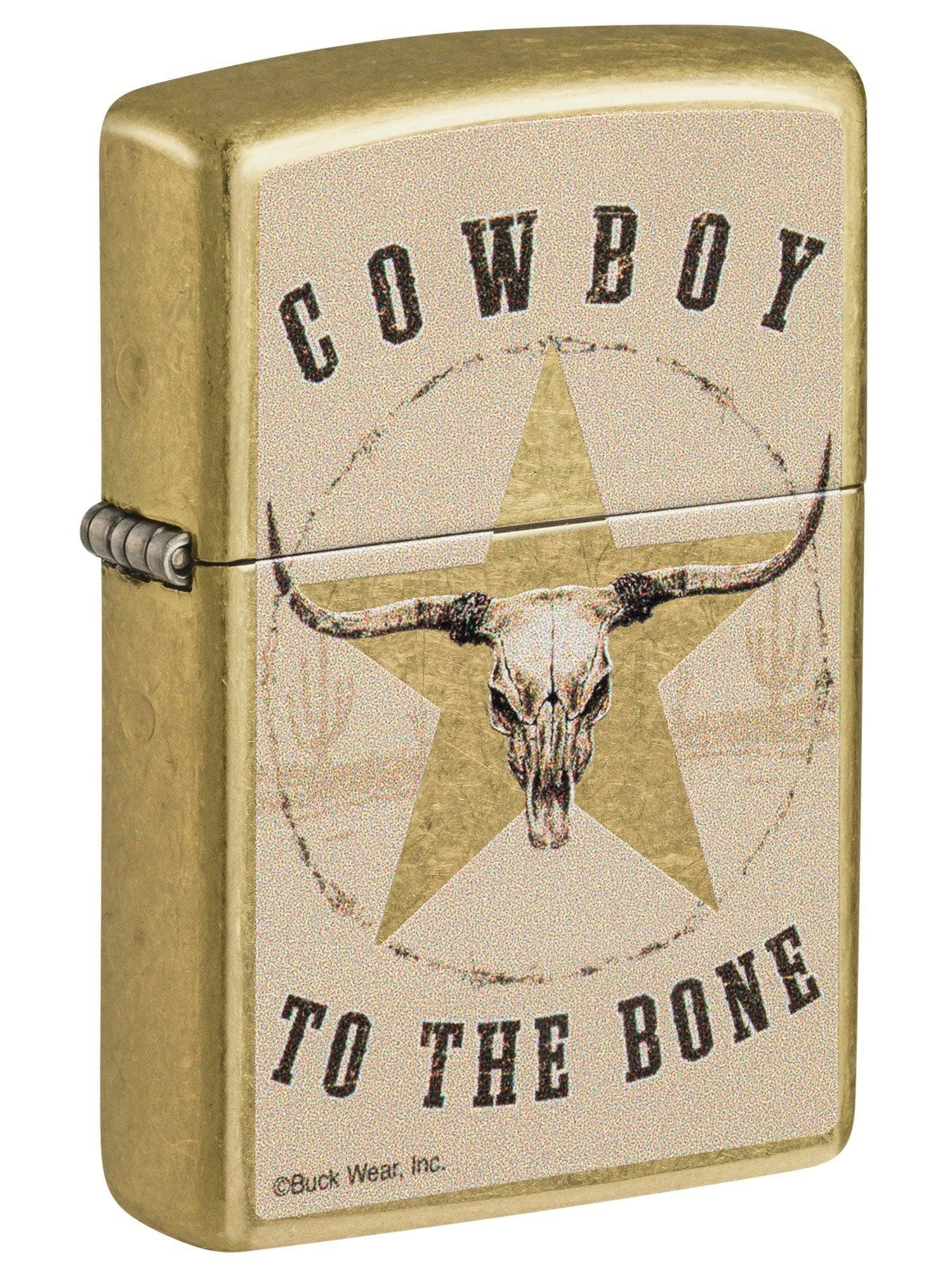 Zippo Lighter: Cowboy to the Bone by Buck Wear - Tumbled Brass 48937