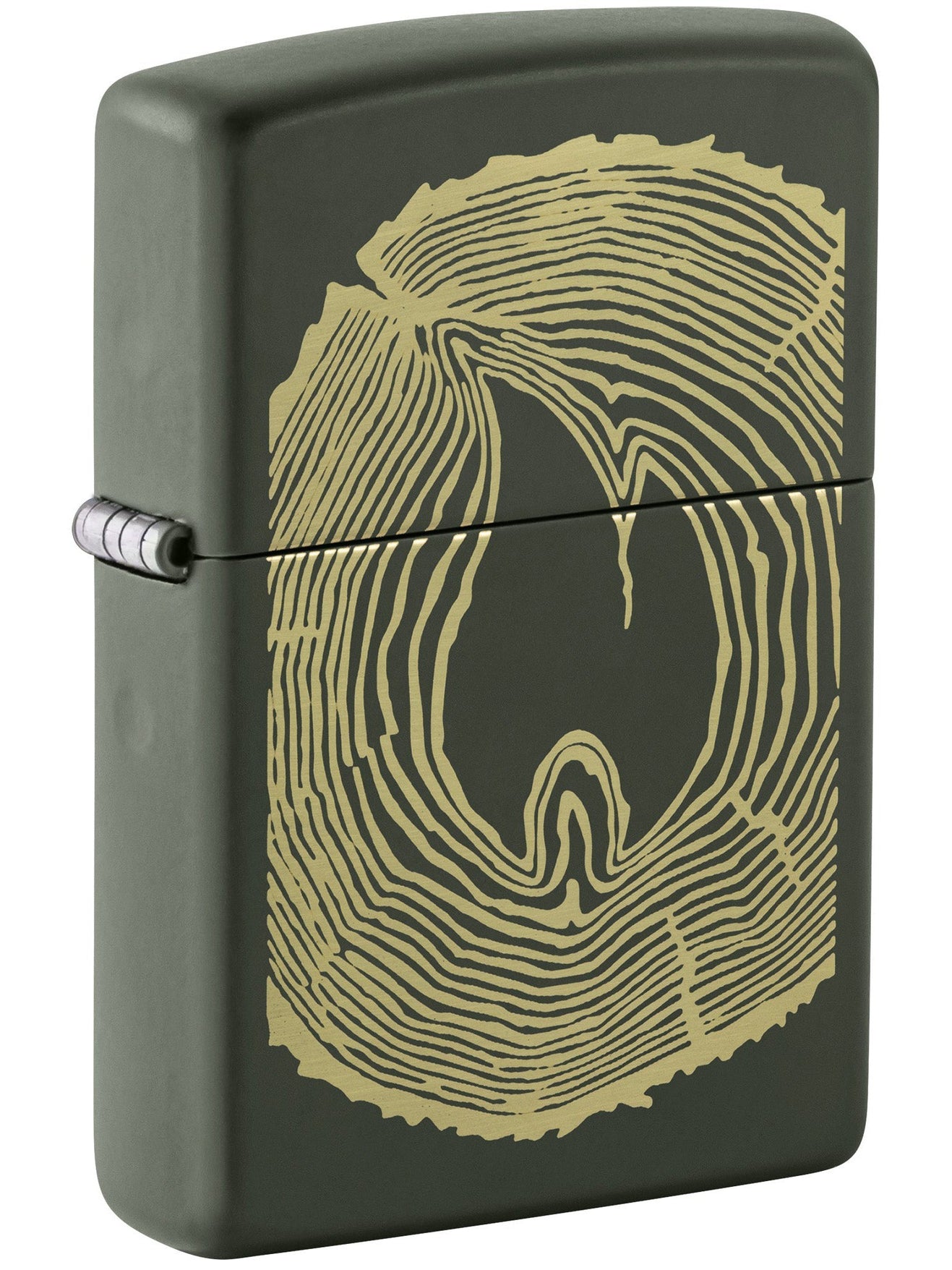 Zippo Lighter: Wood Rings with Flame, Engraved - Green Matte 48959