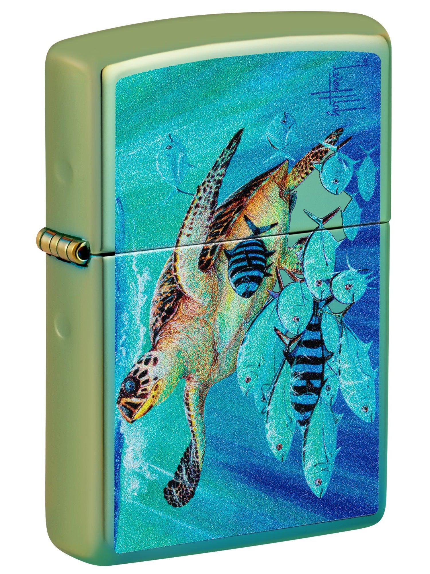 Zippo Lighter: Hawksbill Caravan by Guy Harvey - High Polish Teal 48967