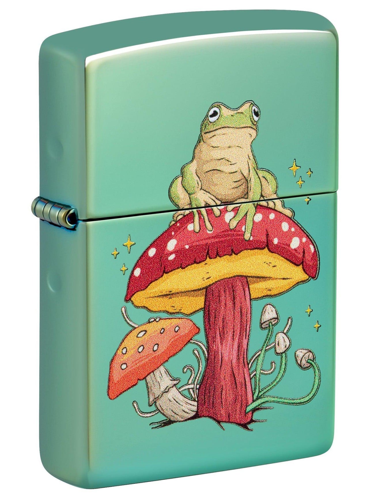 Zippo Lighter: Mystical Frog and Mushrooms - High Polish Green 48973