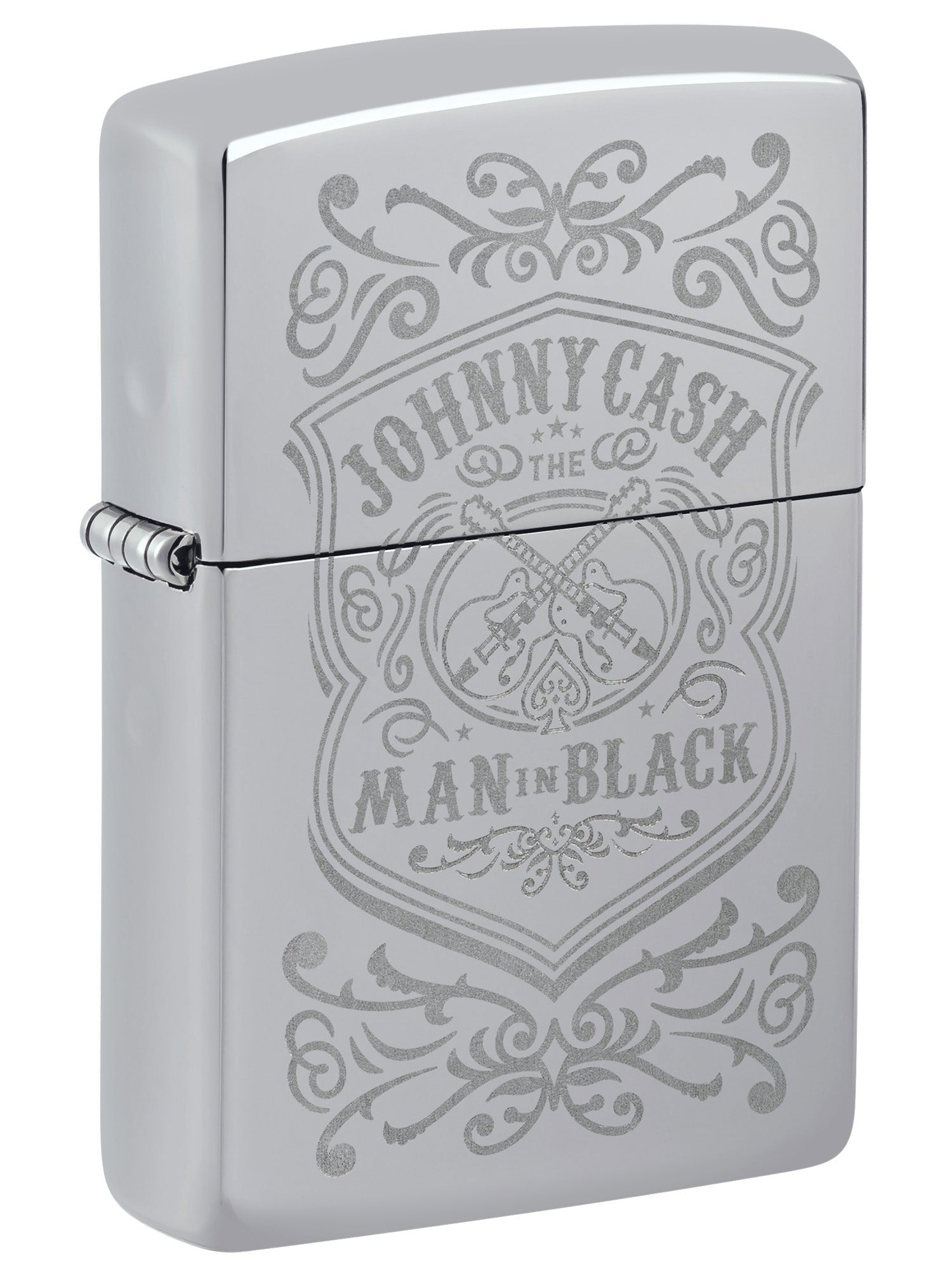 Zippo Lighter: Johnny Cash, The Man in Black, Engraved - High Polish Chrome 48991