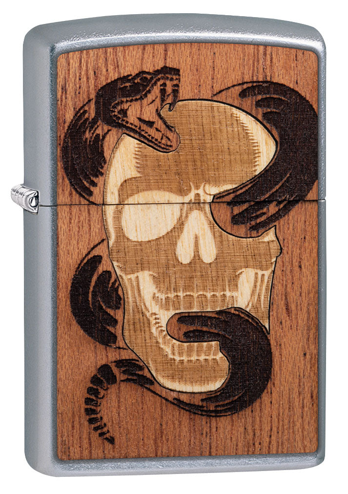 Zippo Lighter: Woodchuck Snake and Skull - Street Chrome 49042