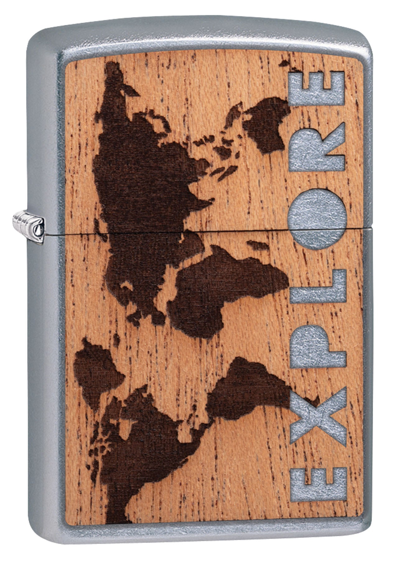 Zippo Lighter: Woodchuck Mahogany, Explorer - Street Chrome 49171