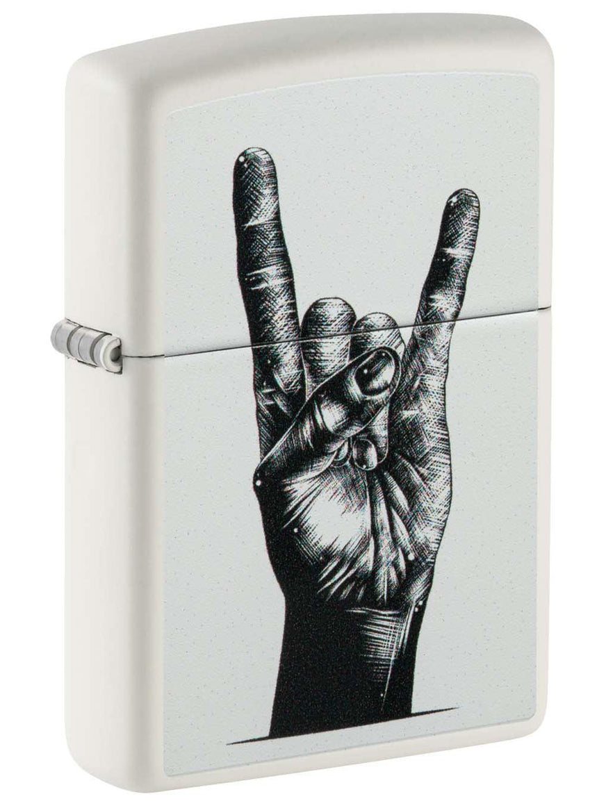 Zippo Lighter: Rock Music Sign - White Matte 49964