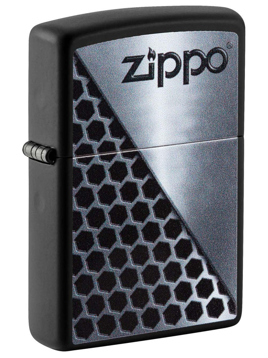 Zippo Lighter: Hexagon Zippo Logo - Black Matte 49969
