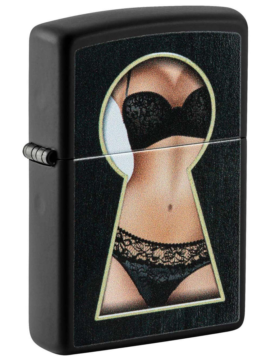 Zippo Lighter: Keyhole Girl in Lingerie - Black Matte 49980