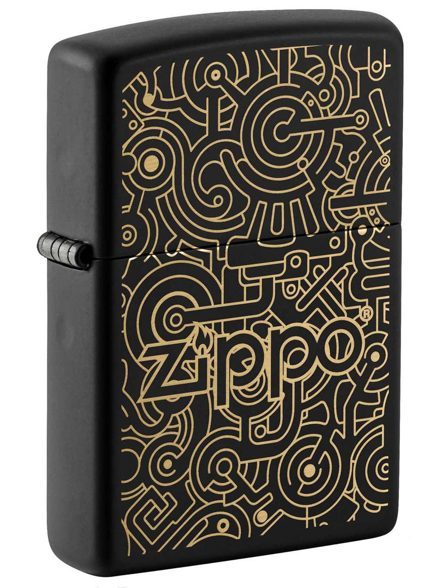 Zippo Lighter: Zippo Gears, Engraved - Black Matte 49987