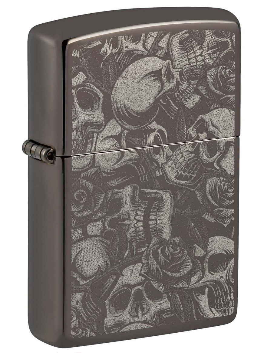 Zippo Lighter: Skulls Roses Pattern - Black Ice 49991