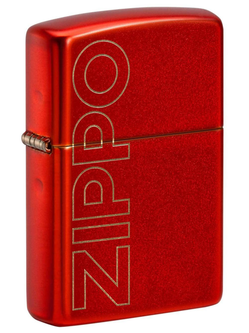 Zippo Lighter: Zippo Logo Sideways, Engraved - Metallic Red 61010