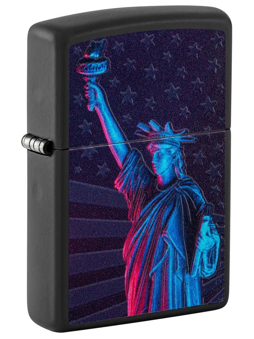 Zippo Lighter: Statue of Liberty, Blacklight - Black Matte 81282