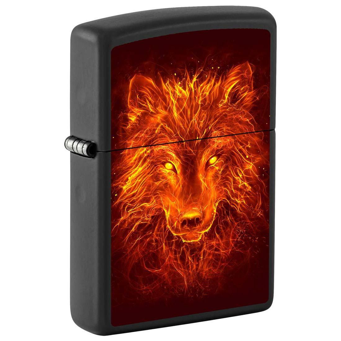 Zippo Lighter: Wolf with Fire - Black Matte 81315