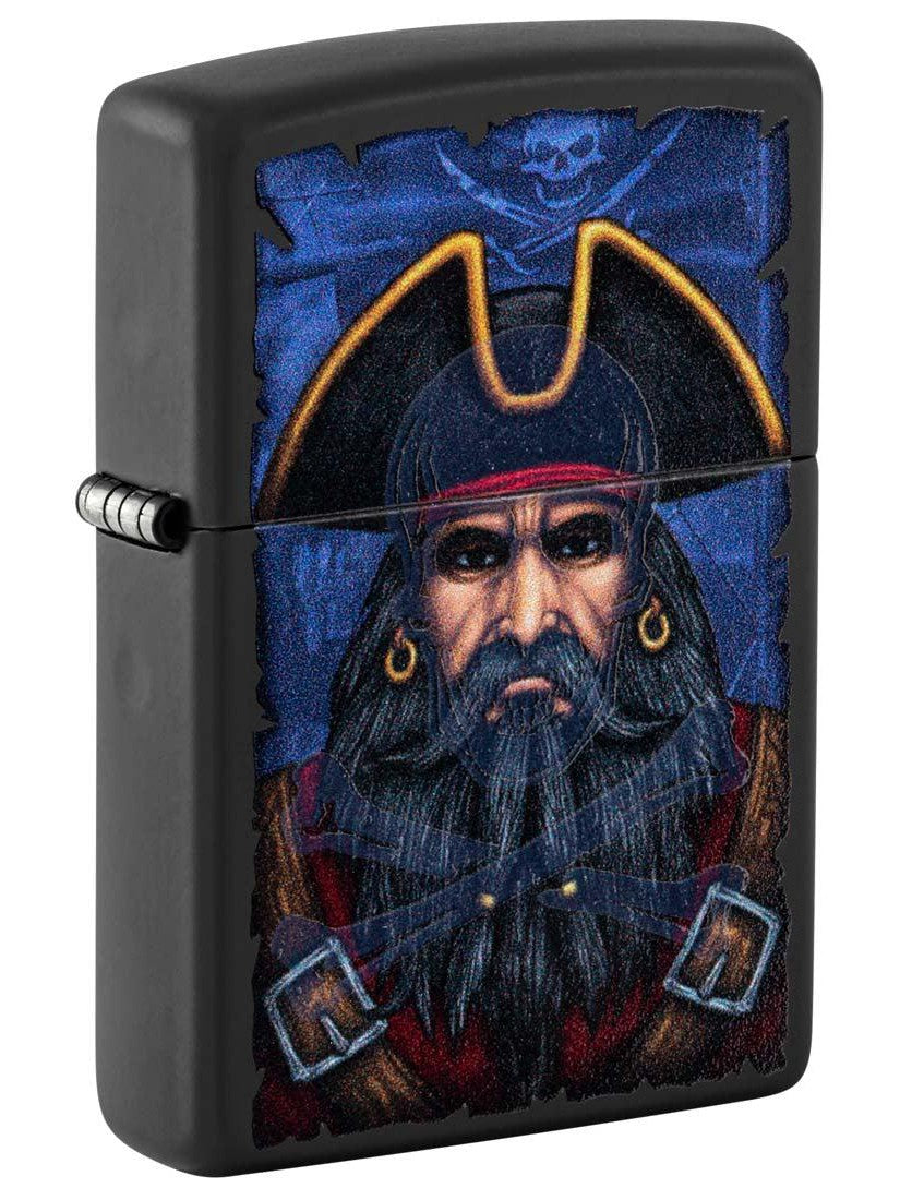 Zippo Lighter: Pirate with Skull Blacklight - Black Matte 81348